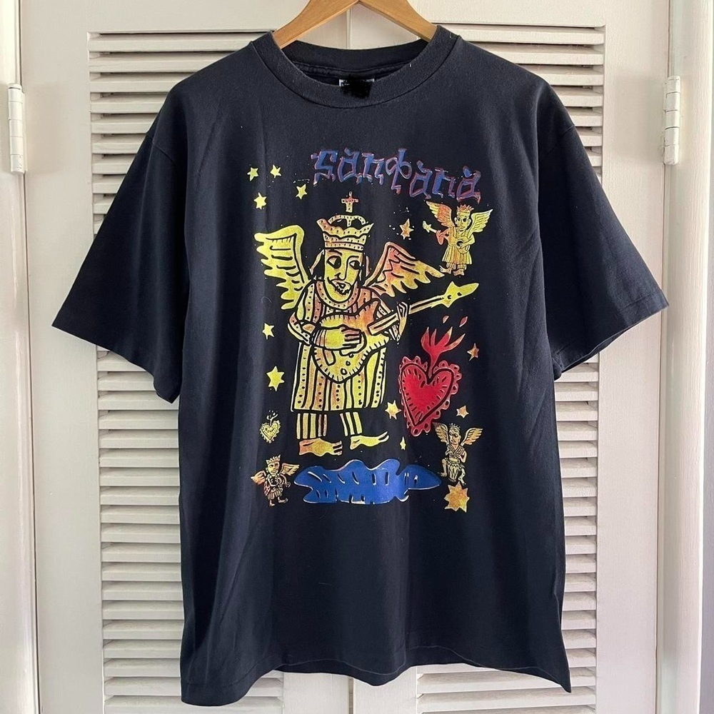 Retro 90s Carlos Santana World Tour Guitar Rock T-Shirt
